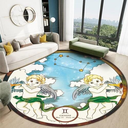 12Constellation Gemini Round Floor Mat Flannel Anti-slip Carpet Durable Carpet Floor Mat Bedroom Rug Home Room Living Decoration