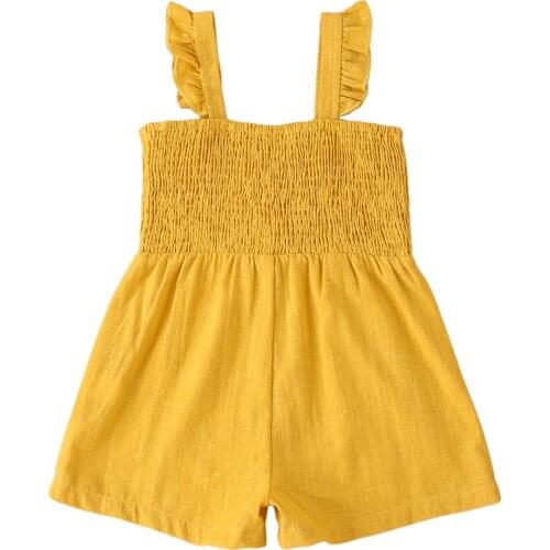 Girl’s Summer Ruffles Suspender Jumpsuit Fashion Solid Color Pleated Onepiece Short Pants