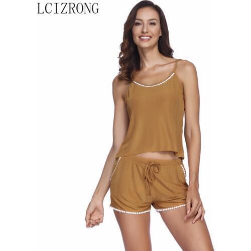 Summer Women Camisole Pajamas Sets Spaghetti Strap Lace Nightgown Sets Backless Vest + Shorts Pajamas Comfortable Underwear