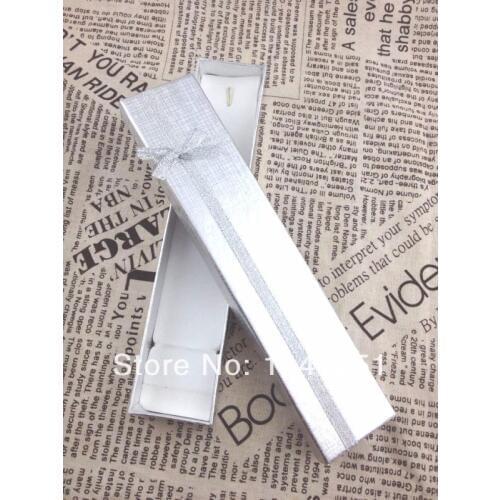 Hot Sale 24pcs/lot Silver Paper Necklace Gift Box 20x4x2cm Wedding Decoration Anklets Bracelet Necklaces Display Packaging Box