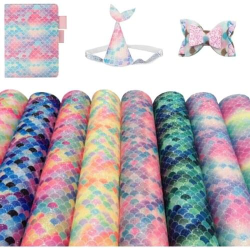 Faux Leather Sheets Chunky Glitter Fabric Shiny Gold Fish scales Synthetic Faux Hairbow Fabric DIY Accessories Synthetic Leather