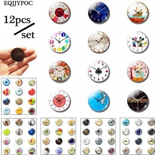 12pcs/set Constant Time Clock Fridge Magnet 25MM Glass Note Holder Decoration Refrigerator Magnetic Sticker Home Decor Cute Gift