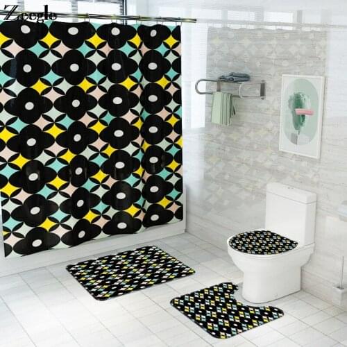 Bath Mat Set Small Fresh Polka Dot Abstract Waterproof Home Decor Shower Curtain Polyester Bathroom Floor Mat Toilet Carpet Set