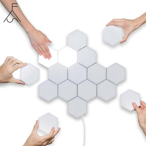 Colorful LED Honeycomb Quantum Hexagon Wall Lamp with Touch Sensitive for Bedroom Living Room Stair Loft DIY Decor Night Light