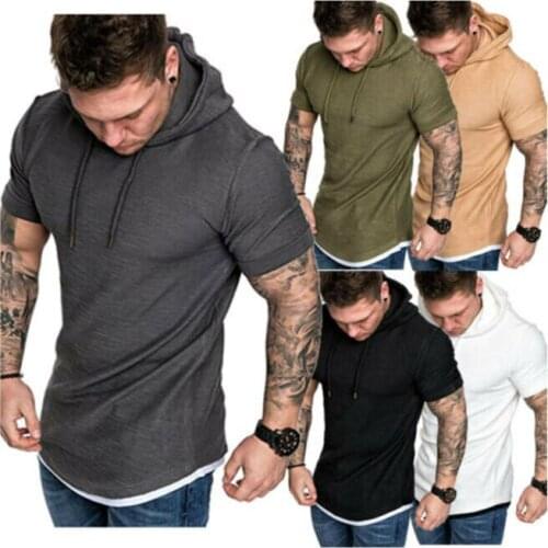 New Fashion Men Hoodies Short Sleeve Tee Solid Mens Casual Hooded Summer Male Fashion Top Plus US Size M-2XL 2020 Hot