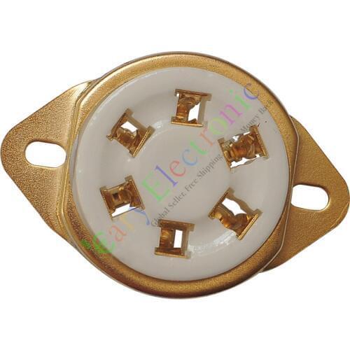 Wholesale and retail 50pc 6pin Gold Ceramic vacuum tube sockets valve Fr 310 366 audio amps radio DIY free shipping