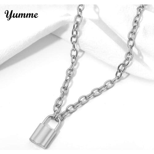 Punk Chain Silver Color With Lock Necklace For Women Men Padlock Pendant Necklace 2021 Gothic Fashion Jewelry Accessories #BL5