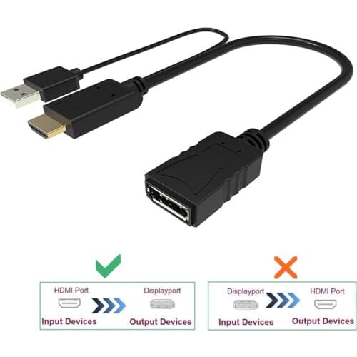 HDMI Male Extensions 3840x2160 UHD 4K to DisplayPort Female Adapter 15cm Cable with USB2.0 Power for HDMI PC DP Display