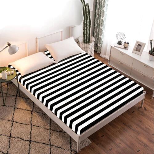 1pc Black & White 100% Polyester Solid Fitted Sheet Mattress Cover Four Corners With Elastic Band Bed Sheet