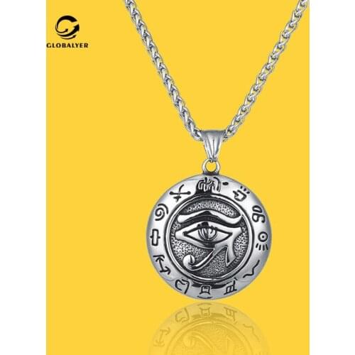 Retro eye of Horus pendant Personality constellation necklace Creative punk male eye of titanium steel pendant Free shipping 281