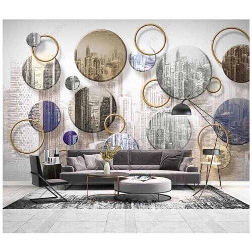 Custom photo wallpaper for walls 3 d Modern circle geometry luxury hand painted urban architecture TV background wall mural