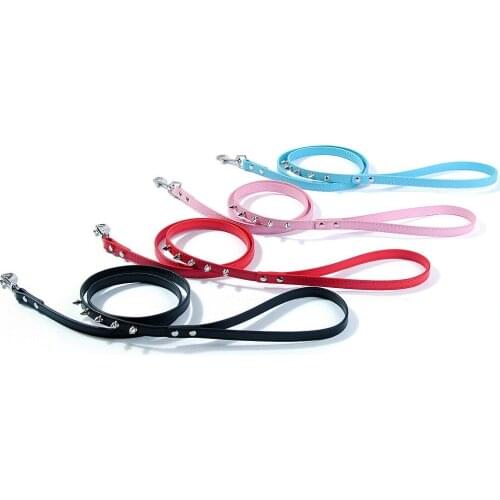 PU Dog Leash Rope Solid Color Walking Training Metal Ring Spike Dogs Cat Leashes Pet Accessories For Small Medium Dog Pets Leash