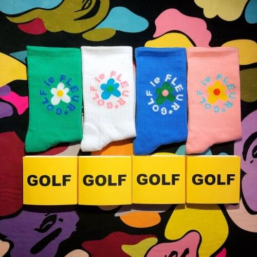 Drop Ship Adult Mid Calf Crew Golf Flower Socks Circling around Feet High 2021 New Fashion Street Comfort Foot Elastic Cotton