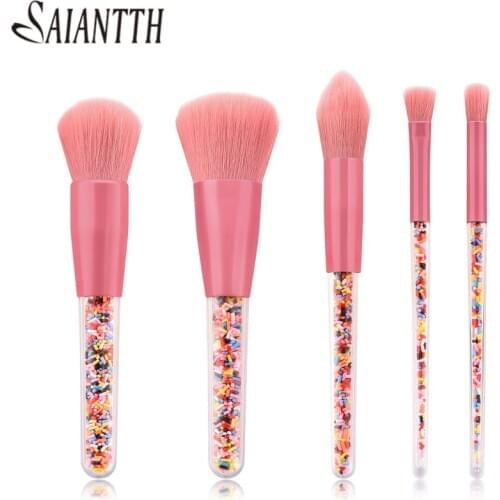 SAIANTTH 5pcs transparent handle candy particles makeup brushes set candy face powder Bloom eyeshadow brush eyes make up tools