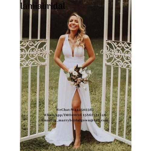Sexy Plus Size Boho Country Wedding Dresses 2019 Vestidos De Noiva A Line High Split Cheap Simple Hippie Beach Bridal Gowns