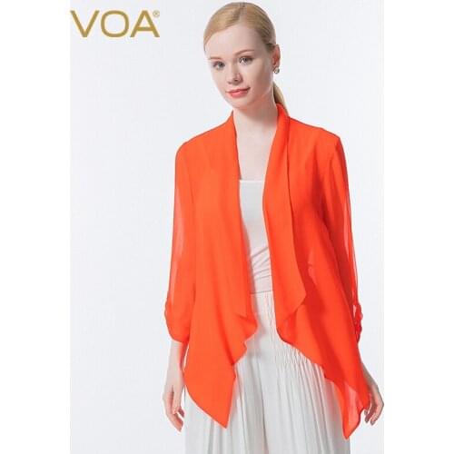 VOA Silk Long-sleeved Cardigan Simple Fashionable Versatile Slightly Transparent Refreshing The Air-conditioned Shirt BT037