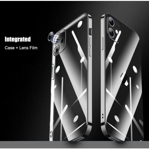 Integrated Camera Protector Film Case for iPhone 11 Pro Max 12 Mini 12Pro Luxury Plating Clear TPU Cover for iPhone 12 Pro Max