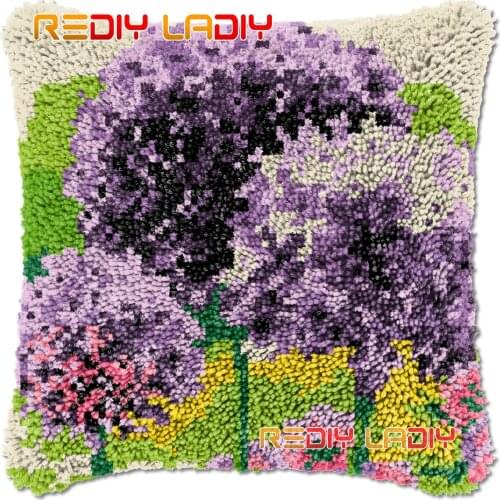 Latch Hook Cushion Purple Pandelion DIY Needlepoint Kits Chunky Acrylic Yarn Arts Crocheting Lofty Pillow Case Hobby & Crafts