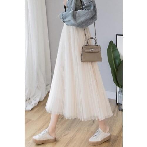 Summer Women Long Skirt Elastic High Waist Plus Size New Style Beautiful Commute Black Solid 7 Colors Fashion Mesh Skirt #0900