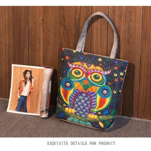 Floral And Owl Printed Womens Casual Tote Female Daily Use Female Shopping Bag Ladies Single Shoulder Handbag Simple Beach Bag