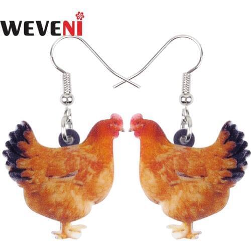 WEVENI Acrylic Anime Chicken Hen Earrings Cute Long Dangle Drop Unique Farm Animal Jewelry For Women Girls Charms Gift Accessory