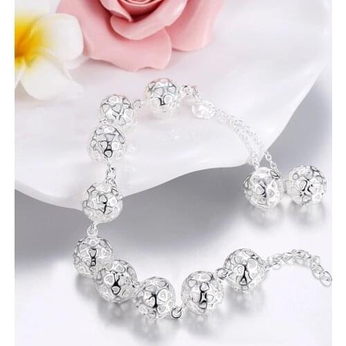 New hot Hollow heart ball chain 925 sterling silver Bracelet for woman Wedding party Christmas Gifts fashion brands Jewelry