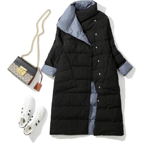 2021 Women Double Sided Down Long Jacket Winter 90% White Duck Down Coat Double Breasted Thick Warm Female Parkas Outwear