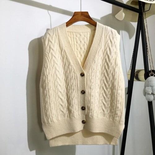 Women Autumn Winter Korean Style V-neck Knitted Vest Female Solid Single Breasted Vests Ladies Sleeveless Sweater top Z210