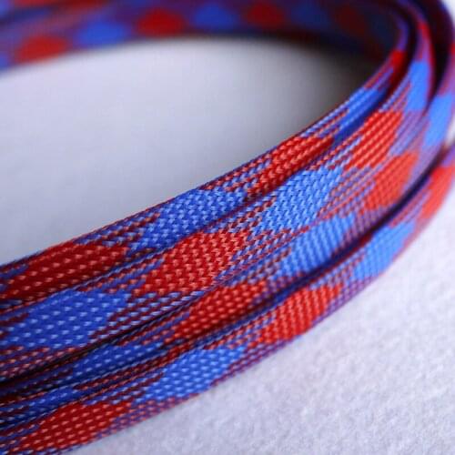 1-10M 4-16mm Blue-red Snakeskin Mesh Wire Cable Sleeves PET Expandable Insulation Sheathing Braided Pipe Protect Nylon Tight