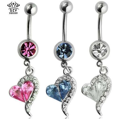 1pc 14G Sexy Heart Crystal Dangle Belly Button Rings Body Piercing ReverseEarring Navel Ring Body Jewelry Pircing Nombril