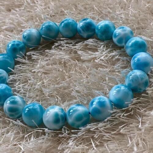 10mm Natural Blue Larimar Stone Women Men Round Beads Bracelet Party Water Pattern Gift Powerful AAAAAA Genuine