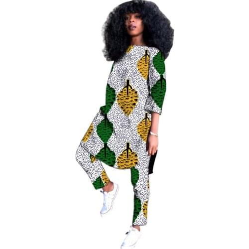 2020 African Fashion Women Half Sleeve Shirt Match Pant Dashiki Print Party Ankara Outfits Custom Made Africa Clothing