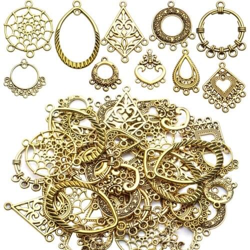 40pcs 10 Styles Tibetan Earring Charm Connector Antique Gold Bohemian Chandelier Metal Embellishment Accessories for DIY Earring
