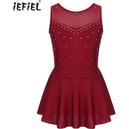 Kid Girls Ballerina Sleeveless Sparkly Rhinestone Tutu Ballet Dress Figure Ice Skating Roller Skating Leotard Ballet Dance Dress