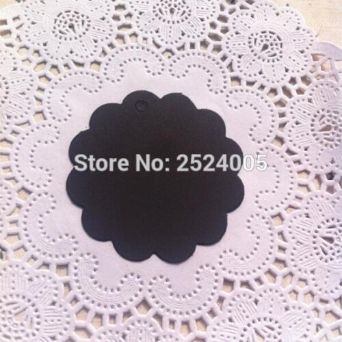 Free shipping in stock 6x6cm flower shape blank tag/350gsm black matt cardboard paper tags/paper card hang label