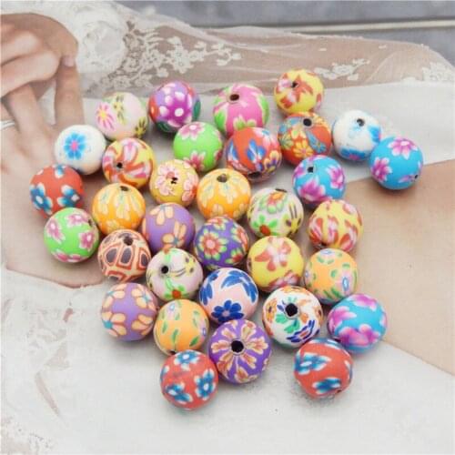 Julie Wang 30PCS 8/10/12mm Ball Beads Polymer Clay Flower Spacer Beads Random Color Necklace Bracelet Jewelry Making Accessory