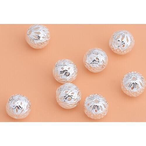 925 sterling silver beads loose beads beads spacer beads round beads handmade DIY beaded material homemade bracelet accessories