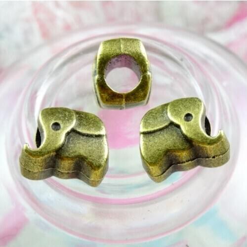 50 pieces 11*9*7MM Antique Bronze Plated Metal Alloy Elephant Beads 4mm Big Hole Beads Findings Fit Fit Bracelets