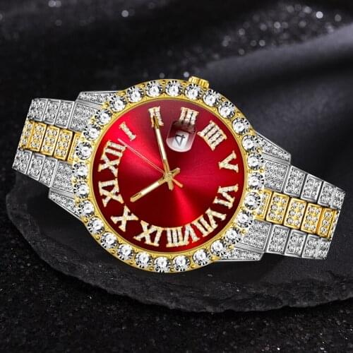 Iced Out Luxury Watch Men Gold Silver Cubic Zirconia Watches Hip Hop Full Diamond Bracelet Stainless Steel Quartz Mens Watch
