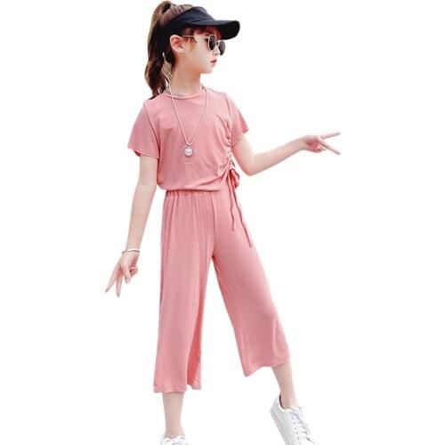 Kids Clothes Girls Tshirt + Pants Clothes For Girls Solid Color Big Girls Clothes Summer Childrens Costume