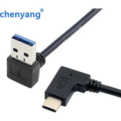 Reversible USB 3.1 USB-C Angled to 90 Degree Up & Down & Left & Right Angled Male Data Cable for Macbook & Tablet & Mobile Phone