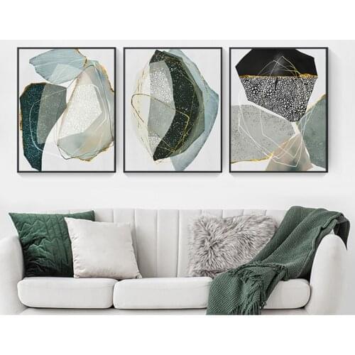 Art Picture Giclee Artwork for Living Room Home Decor Abstract Green Marble Geometric Graphics Canvas Painting Poster Print Wall