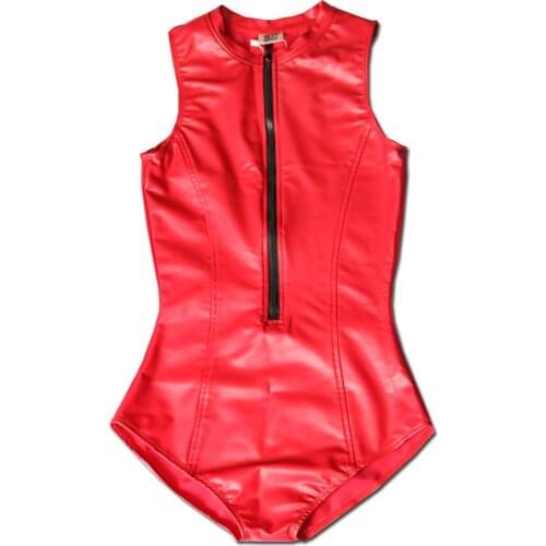 Sleeveless Oil Gossy Faux Latex PU Leather Bodysuit Motorcycle Catsuit Women Tights Bodycon Bodies Shirts Tops Teddies Leotard