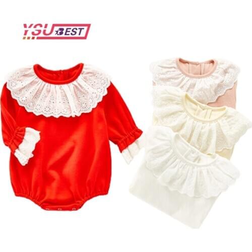Baby Girls Bodysuits Korean Style Lace Baby One Piece Twin Clothes 2020 Summer Baby Clothing Long Sleeve Toddler Baby Bodysuits