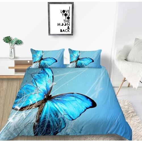 Blue Butterflies Bedding Set Queen Beautiful Mysterious 3D Duvet Cover King Twin Full Single Double Unique Design Bed Set
