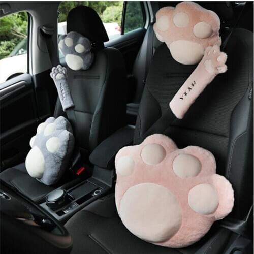 Korea Car plush headrest cute Bear paw car neck pillow waist pillow car sealt belt shoulder fashion car interior accesssories