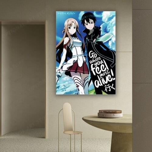 Sword Art Online Kirito Asuna Poster Anime Pictures For Bedroom Living Room Decor SAO Painting