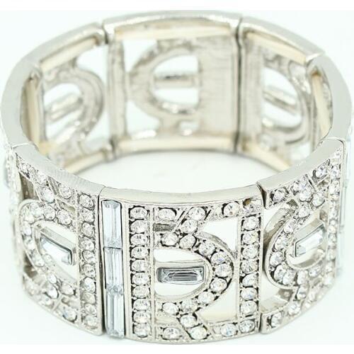 ISINYEE Fashion Luxury Crystal Bangle For Women Girls Wide Cuff Wrap Stretch Bracelet Party Statement Jewelry Mothers Day Gift