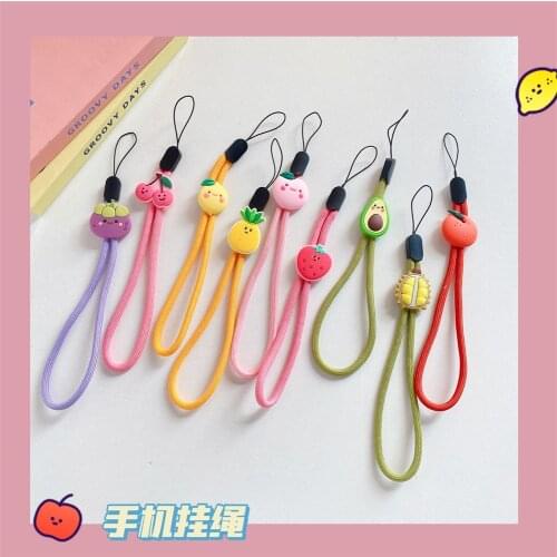 Cartoon Nylon hand strap Silicone Fruit Loop Soft Phone Strap Universal Mobile Phone Cute Charm Lanyard for iPhone