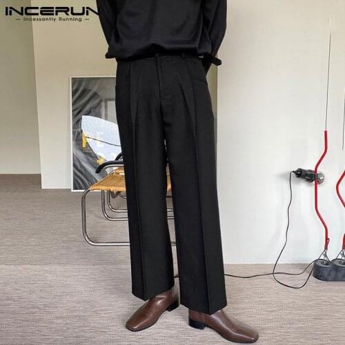 Men Leisure Solid Color Pants INCERUN 2021 Spring Casual Straight Trousers Man Loose Zipper Bottoms Korean Style Pantalones 5XL